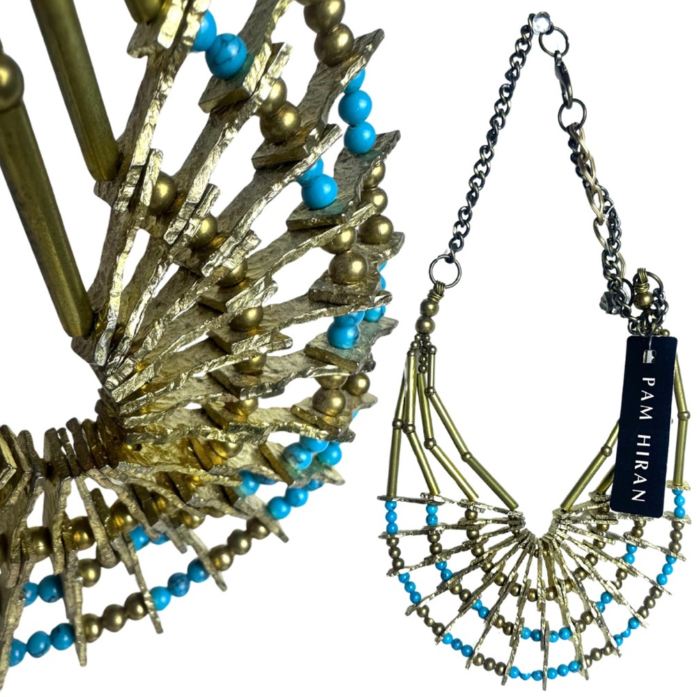 ❗️NEW Anthropologie Pam Hiran Gold and Turquoise Statement Necklace